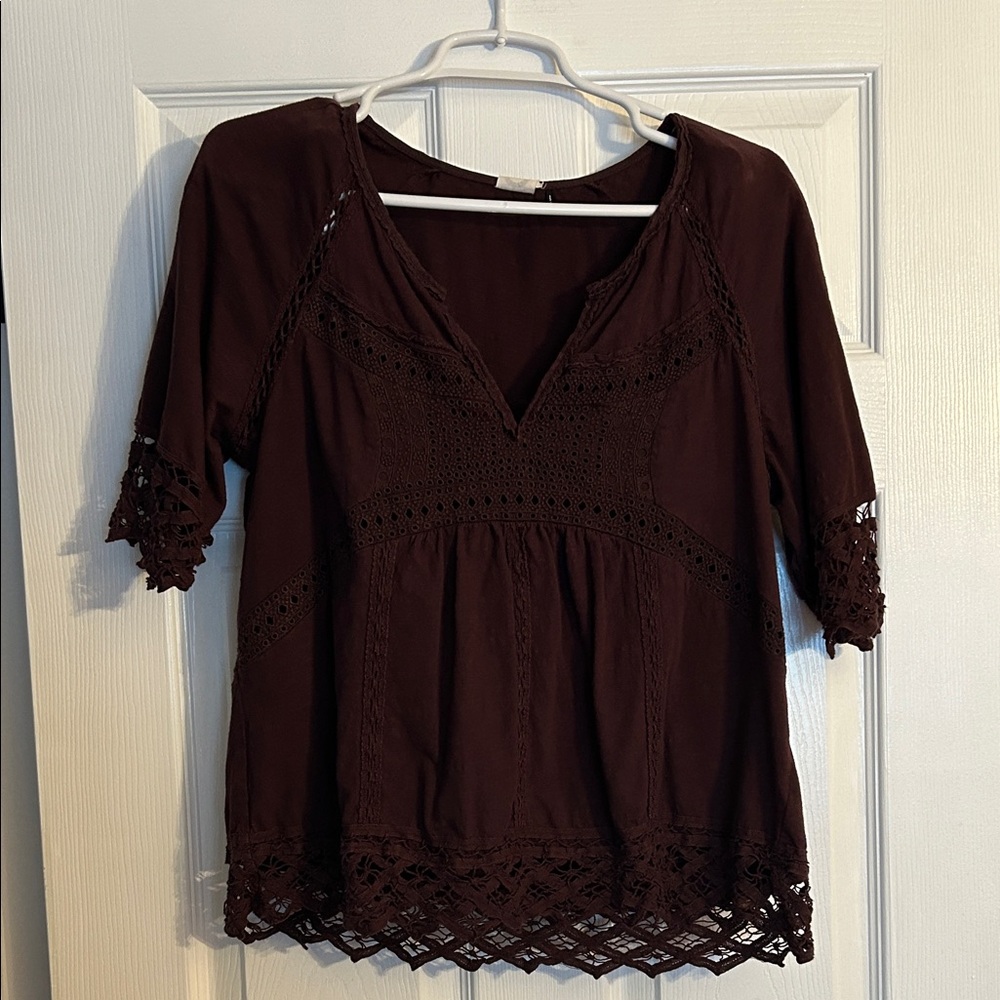 Chic Dark Brown Lace Women's Blouse